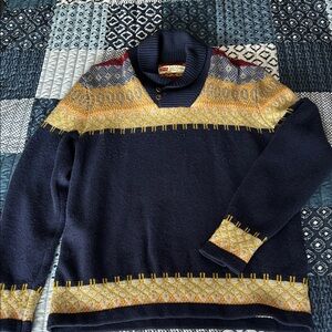 Levi's Navy Turtleneck Sweater with Yellow and Burgundy Fair Isle